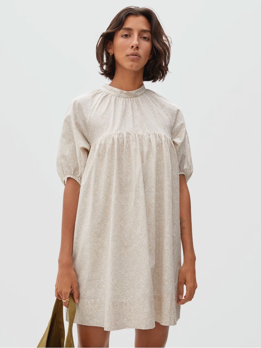 EVERLANE The Shirred Sandstone Mini Yoke Dress